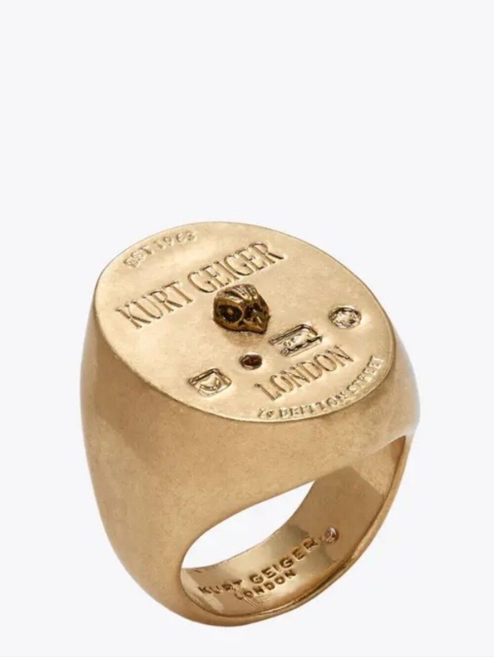 Kurt Geiger Matte Gold Signet Ring with Engraved Crest/BNWT/UNISEX